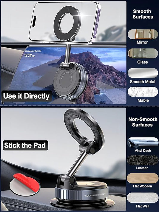 Upgraded 360° Vacuum Magnetic Phone Holder, Magnetic Car Phone Mount, Hands-Free Suction Cup Phone Holder for Car/Gym/Mirror/Shower/Smooth Surface, Car Mount Fit for iPhone 17 Pro Max White