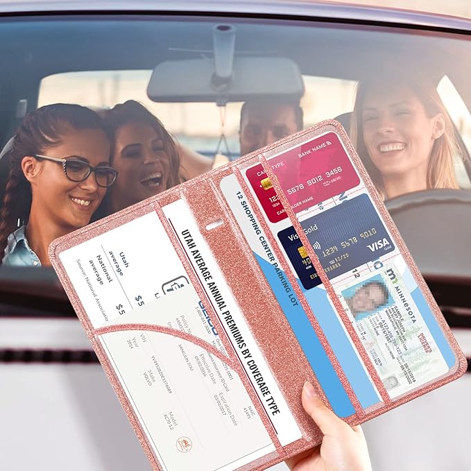 CoBak Car Registration and Insurance Holder - Vehicle Glove Box Car Organizer,Auto Truck Comparment Accessories Case with Magnetic Closure for Essential Document,Driver License,Cards