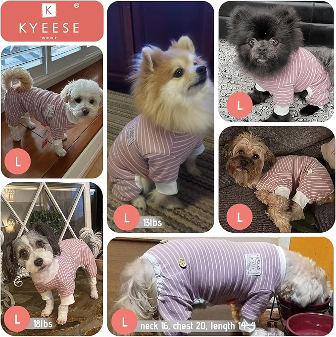 KYEESE Dog Pajamas, Soft Striped Pet Jumpsuit, Velvet Fleece Doggie Jammies, 4 Legs Dog Clothes, Stretchable Pajamas Cozy Outfit, Comfortable Onesie Sleepwear for Small Dogs,Red Striped, Large