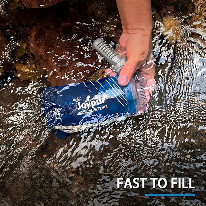 Joypur® Collapsible Squeeze Water Filter Bottle - 650ml with Filter with NSF/FDA Certification Befree or Peak Series replacement for Hiking,Running,Camping,Travel,Cycling,and Fishing; BPA-Free(Blue)
