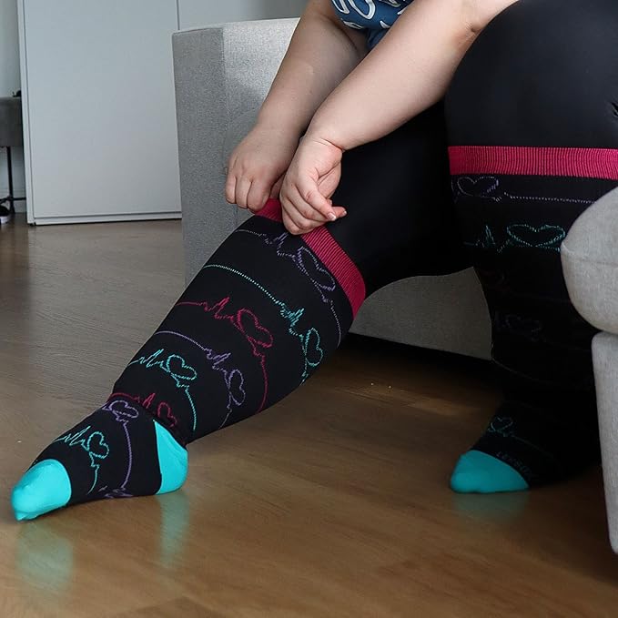 Wide Calf Compression Socks for Women & Men Extra Large Size Support Socks for Nurses Running Pregnant Travel, 15-20 mmHg