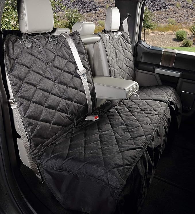 4Knines Bench Seat Covers for Trucks with Dog Hammock - Rear Seat Protector for Dogs Fits Full Size Crew Cab with Split Bench Seats - Waterproof, Heavy-Duty Dog Seat Cover (Driver Side, Beige)