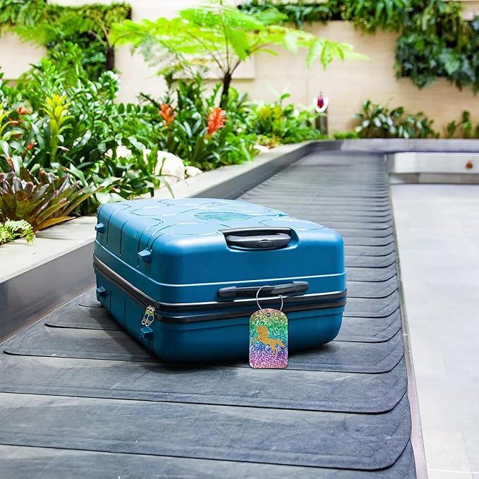 2 Pack Luggage Tag for Suitcase Sparkles Unicorn Leather Suitcase Tags with Privacy Name ID Label and Stainless Steel Loop for Travel Bag