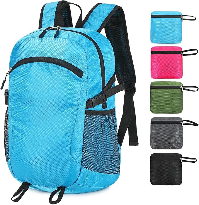 Small Hiking Backpack 15L Travel Lightweight Hiking Packable Daypack Water-Resistant Foldable Backpacks for Women Men Camping (Blue)