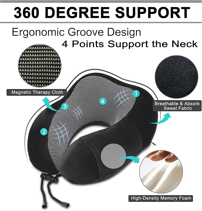 Travel Pillow and Blanket Set Neck Pillows Travel Essentials with Sleep Mask for Airplane Car Memory Foam Black