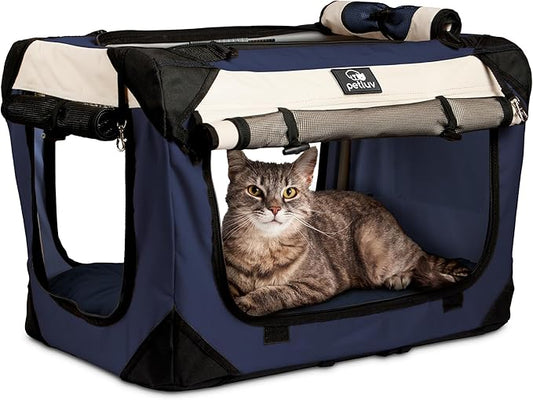 Cat & Dog Pet Carrier, Soft-Sided, Medium 20"x13"x13" Fits Most Cats or Small Dog, Comfortable for Travel & Vet Visits, Privacy Windows, Removable Plush Bed, Locking Zippers, Folds Flat
