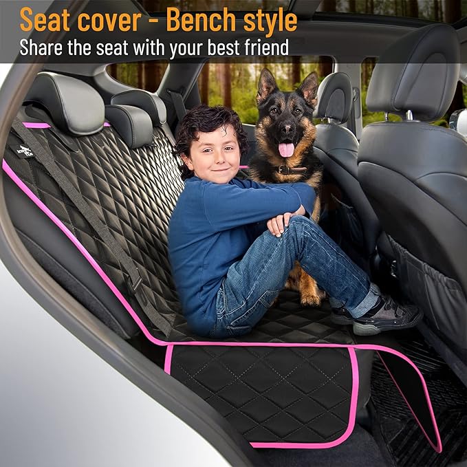 Active Pets Pink Standard Dog Car Hammock Back Seat Cover, Waterproof Backseat Cover Protector for Truck Bench Rear of Sedans or SUVs, Essential Pet Supplies Vacuum or Wipe Clean, Machine Washable