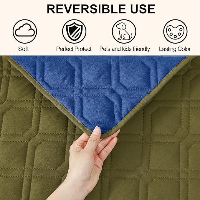 Smiry Waterproof Dog Blanket, 82x120 Inch Soft Pet Bed Cover Reversible, Washable Sofa Couch Furniture Protector for Small Medium Large Dog Puppy Cat, Geometric, Green/Navy
