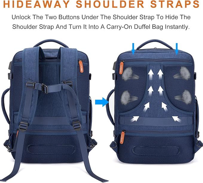 Lumesner Carry on Travel Backpacks, Extra Large 40L Flight Approved for Men & Women,Expandable Suitcase backpack (Blue (Backpack With 4 Packing Cubes))
