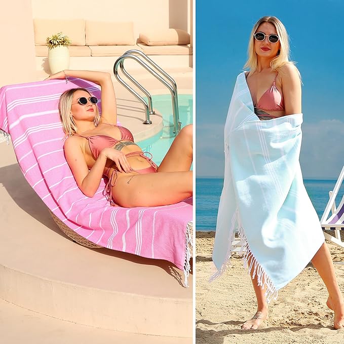 Beach Towel 2 Pack,Sand Free Beach Towels Oversized 39 x 72,Turkish Beach Towel Quick Dry Towel,Lightweight Pool Towels for Adults Travel Towel,Super Absorbent Towels Beach Essentials