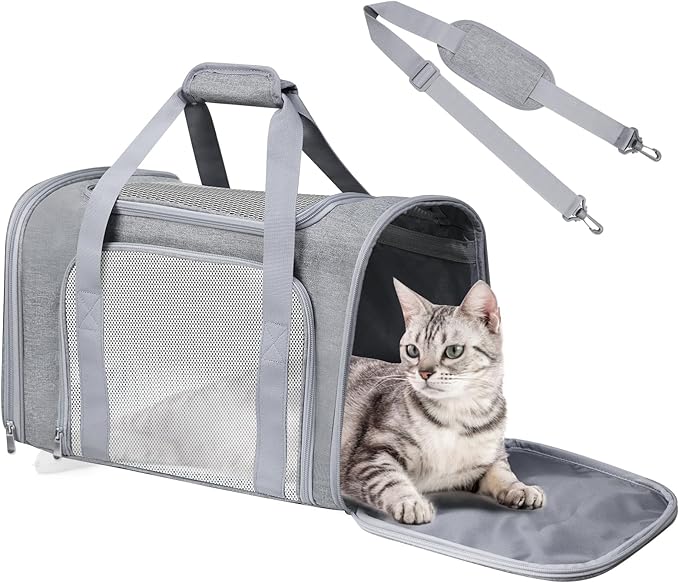 Cat Carrier Soft for Pets Up to 25 Lbs, Cat Travel Bag Soft-Sided with Padded Shoulder Strap, Pet Dog Carriers for Small Dogs Travel Puppy Carry Airline Approved, Grey