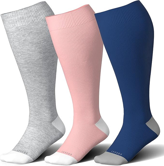 LEVSOX Wide Calf Compression Socks for Women&Men Plus Size 15-20mmHg Knee High Large Support Stockings for Circulation