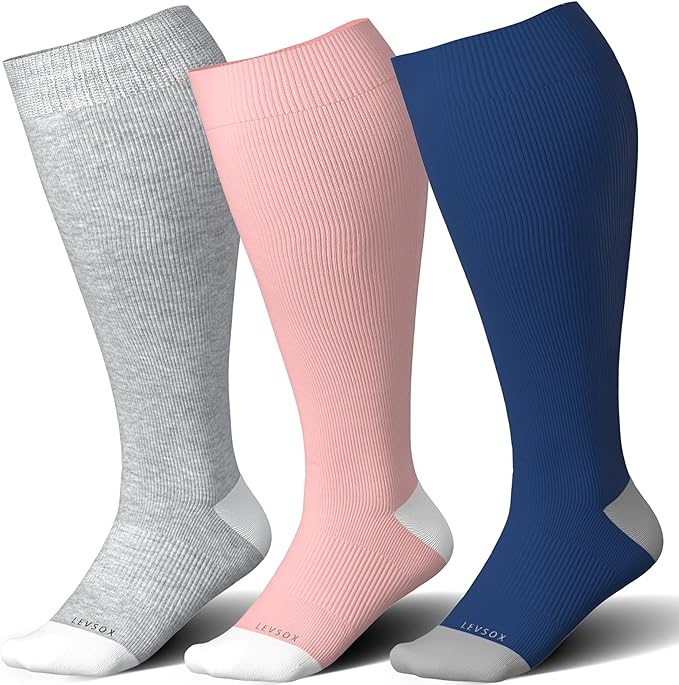 LEVSOX Wide Calf Compression Socks for Women&Men Plus Size 15-20mmHg Knee High Large Support Stockings for Circulation