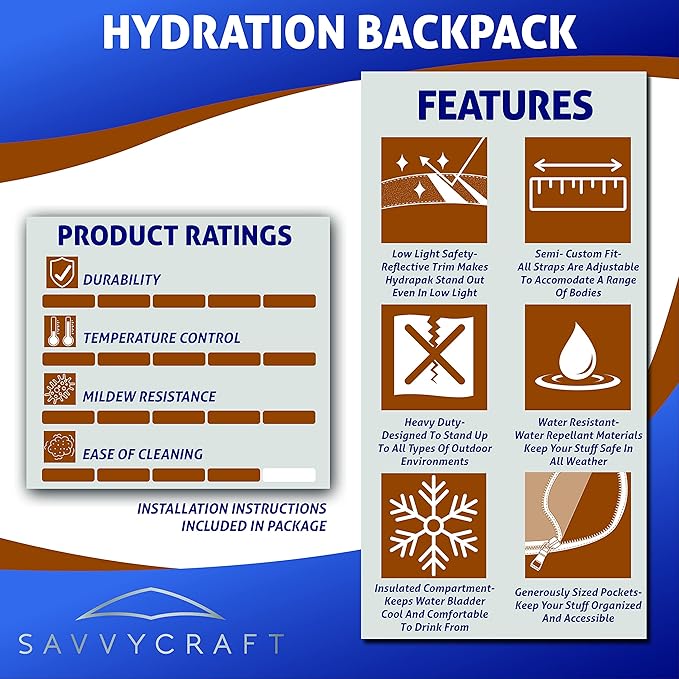 SavvyCraft Hydration Backpack with 2 Liter Water Reservoir, Lightweight Insulation Water Backpack Bladder Bag for Festivals, Biking, Cycling, Hiking, Running and Outdoor