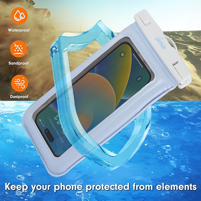 Sonix Waterproof Phone Pouch - Floating Phone Case Dry Bag w/Crossbody Lanyard - Beach Cruise Travel Essentials - Compatible w/All Devices, Touchscreen Friendly | Jelly Blue