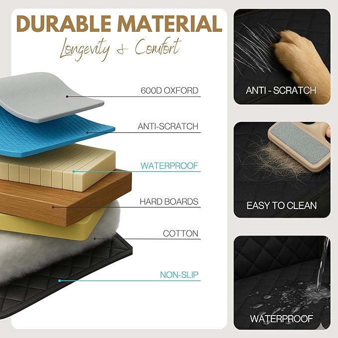 Premium Dog Back Seat XL Extender | Supports 400 lbs | Waterproof Hard Bottom & Non-Slip Design | Pet Seat Cover with Mesh Window & Storage Pocket | Fits Large SUV, Trucks (Black)