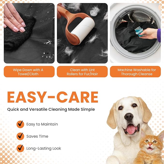 Dog Car Seat Cover for Back Seat, Hard Bottom Non Slip 600D Oxford Pet Hammock with seat Extender, Scratch & Water Resistant Backseat Cover for Dogs in Cars, SUVs & Trucks