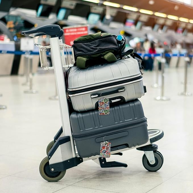 2 Pack Luggage Tag for Suitcase Nautical Patches Mountain Lake Camp Flag Leather Suitcase Tags with Privacy Name ID Label and Stainless Steel Loop for Travel Bag