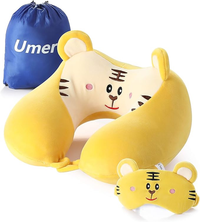 Umerci Travel Pillow, Memory Foam Neck Pillow with 360-Degree Head Support Comfortable Airplane Pillow with Storage Bag Lightweight Traveling Pillow for Sleeping, Car, Train, Bus and Home Use (Tiger)