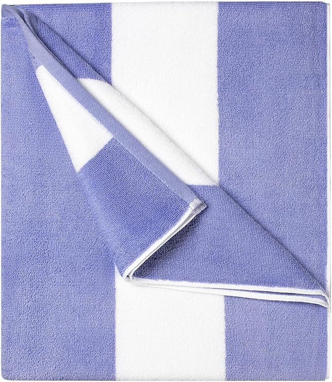 Cotton Oversized Beach Towel - 40 x70 Inch Extra Large Striped Pool Towel, Big Soft Terry Cloth Blue Cabana Swim Towel