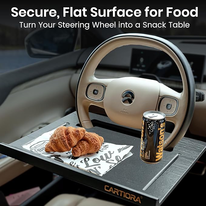 Essential Steering Wheel Tray - Car Table for Meal, Multipurpose Steering Wheel Table for Travelers, Table and Laptop Holder, Laptop Tray for Work