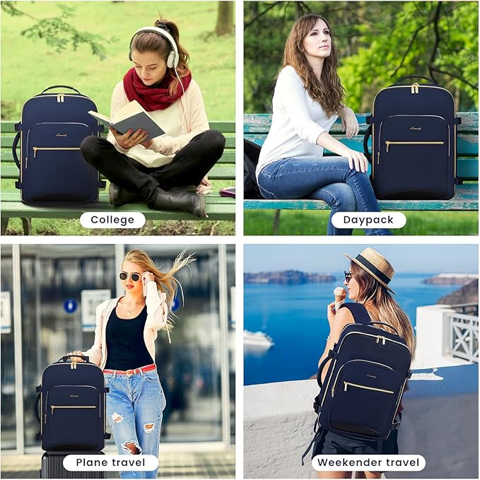 LOVEVOOK 40L Large Travel Backpack for Women Men, 17 Inch Carry on Backpack for Traveling on Airplane, Personal Item Travel Bag Airline Approved, Business Causal Weekender Backpack, Blue-Black