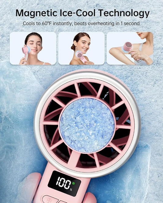 TriPole Portable Handheld Turbo Fan with Ice Cooling, 5 Speed Battery Rechargeable Foldable 3 in 1 Mini Fan, Neck & Desk Fan, Quiet Personal Fans for Outdoor, Travel, Camping, Hiking, Working