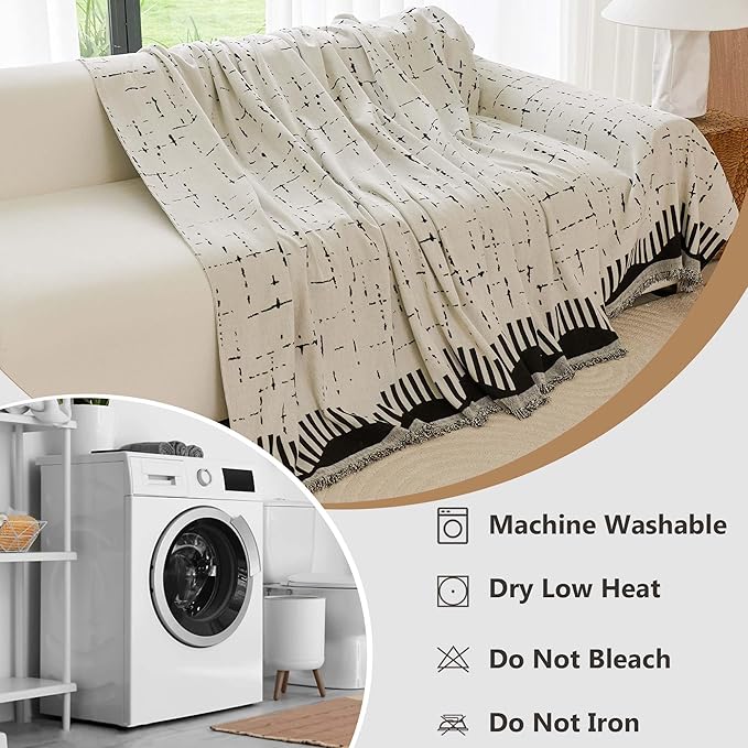 Couch Cover for 3 Cushion Sofa Pet Friendly Furniture Covers, Chenille Sofa Covers Washable L Shape, Boho Couch Blanket Cover with Tassel Decoration, 71"x 150", Beige