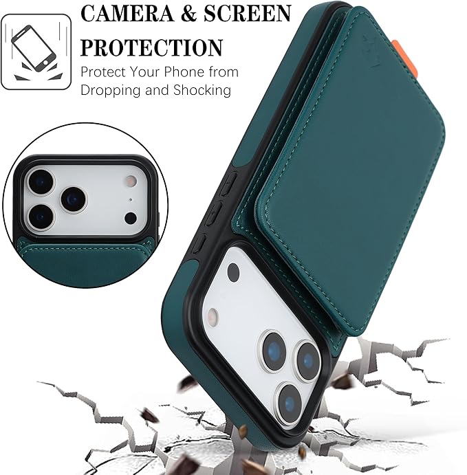 GUERNICA for iPhone 17 Pro (6.3") Case Wallet with Card Holder, RFID Blocking Leather Protection, Shockproof Women Men Phone Case for Apple 17 Pro, Green