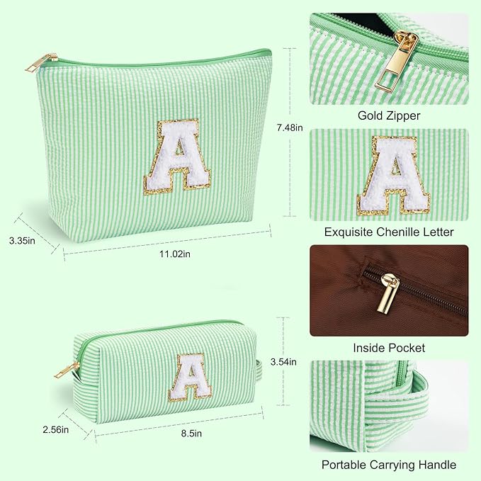 YOOLIFE Initial Makeup Bag for Women - Teen Girl Gifts Trendy Stuff Monogram Cute Makeup Bags Make Up Case for Women Her Best Friend Friendship Sister Teacher, Personalized Birthday Gifts I