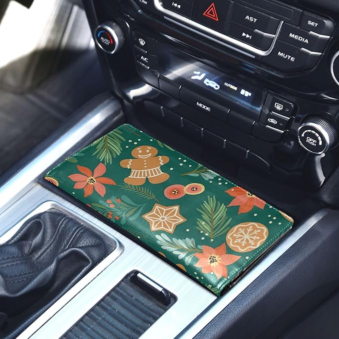 linqin Car Registration and Insurance Card Holder, Christmas Gingerbread Glove Box Organizer Card Document Wallet