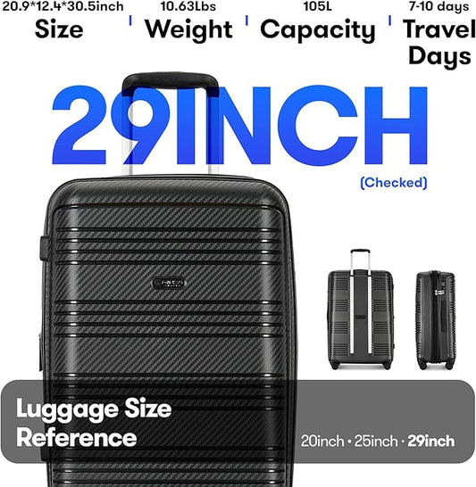 GinzaTravel 29 Inch Large Checked Luggage Expandable Hard Shell Suitcase with Spinner Wheels TSA Lock for Travel, 29inch, Black