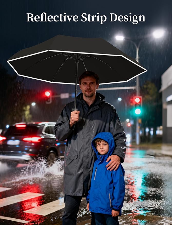 Seniny Electric Travel Umbrella with Intelligent Open Close, Rechargeable Umbrellas for Rain Windproof, Automatic Portable & Compact Umbrella with Reflective Stripe