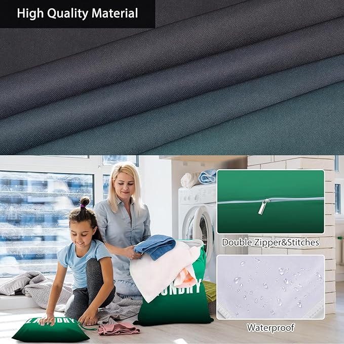 2 Pcs Large Travel Laundry Bags - Waterproof Wet/Dry, Washable, Dirty Clothes, Bathing Suit, Workout, Gym Clothes, Swimming, Yoga (Green+Dark Green)