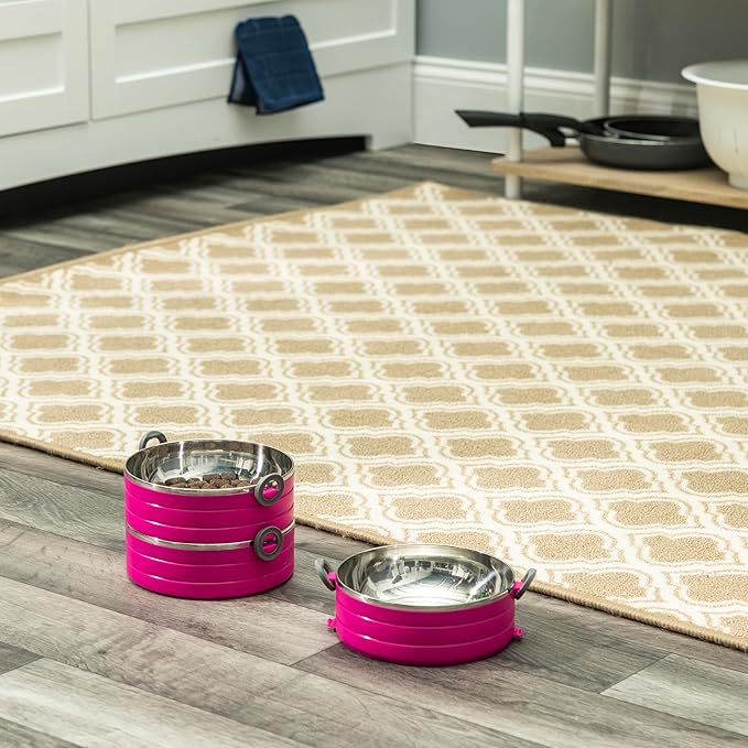 Healthy Human Travel Pet Bento Bowls - Human-Grade Stainless Steel & BPA-Free, Leak-Proof Water & Food Container Set for Dogs & Cats, 2-Pack Interlocking Bowls, Includes Spare Clips & Handle (Pink)