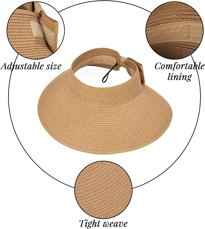 Beach Sun Hats for Women Wide Brim Straw Foldable Beach Hat UV Protection