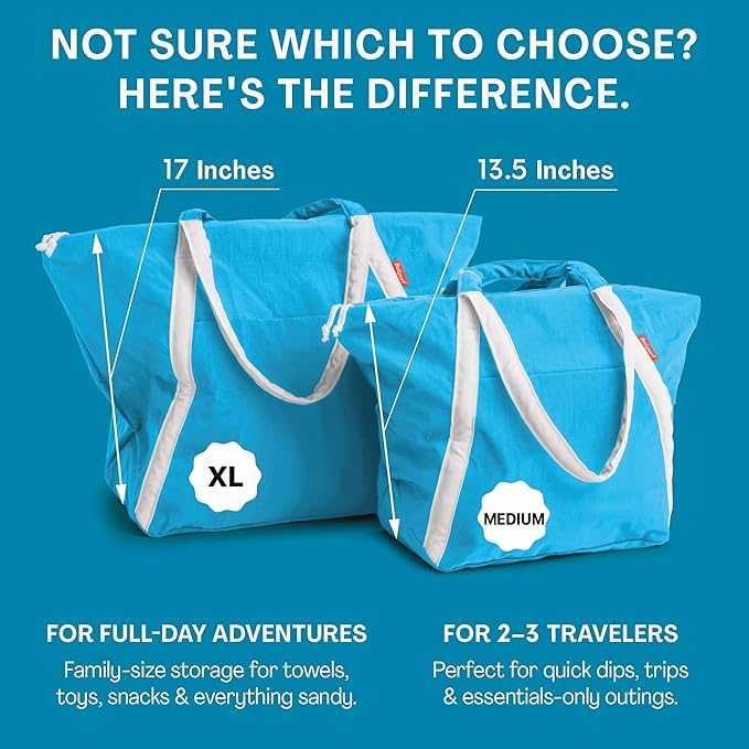 Bodysurf Beach Bags Waterproof Sandproof - Packable Foldable Nylon Zipper Tote Bag for Travel Lightweight, Pool, Boat, Cruise