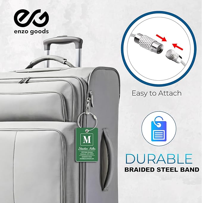 Personalized Luggage Tag | 6 Pack | Custom Luggage Tags for Suitcases | Kids Backpack Tag | 10 Color Options & Choose Font, Font Color