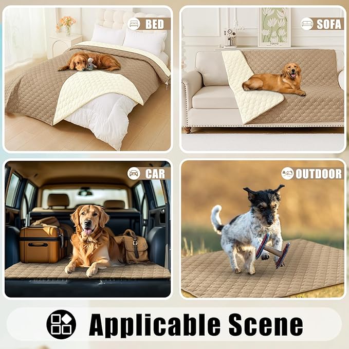 Smiry Waterproof Dog Bed Cover Blanket, Soft Reversible Pet Blanket, Washable Leakproof Cats Dogs Couch Cover for Sofa, Couch, Furniture, Plaid (30x70 Inch, Camel/Beige)