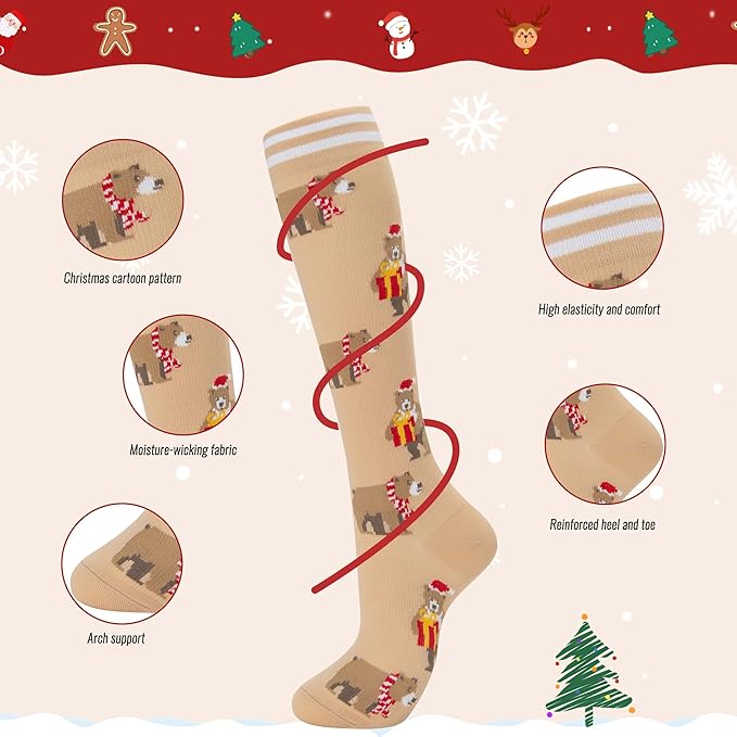 fenglaoda Compression Socks for Women Men 3 Pairs Graduated Compression Support Circulation Socks for Nurses