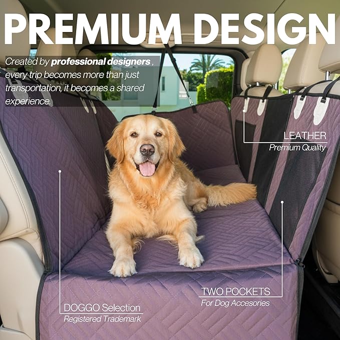 Premium Dog Back Seat XL Extender | Supports 400 lbs | Waterproof Hard Bottom & Non-Slip Design | Pet Seat Cover with Mesh Window & Storage Pocket | Fits Large SUV, Trucks (Brown)