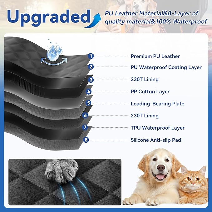 Pet Car Seat Cover Backseat - Upgraded Back Seat Extender for Dogs, 600D Scratchproof, PU Thickened, Waterproof Hammock, 400 lbs, Easy to Clean/Install, Universal for Cars SUV Truck, Pet Protector