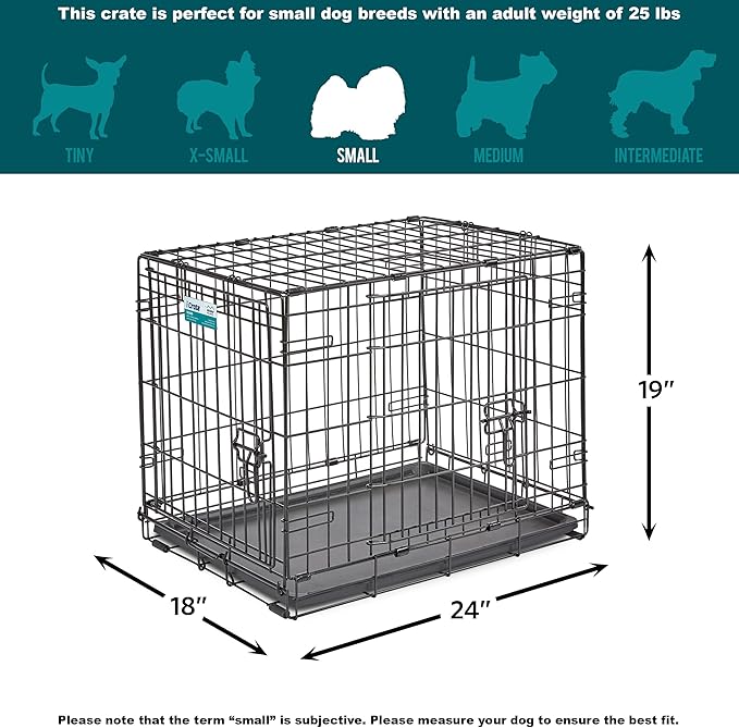 MidWest Homes for Pets 24-Inch Two-Door iCrate Folding Dog Crate with Divider Panel, Leak-Proof Tray & Secure Latches – Metal Wire Kennel for Small Breeds – Portable, Durable & Easy to Assemble
