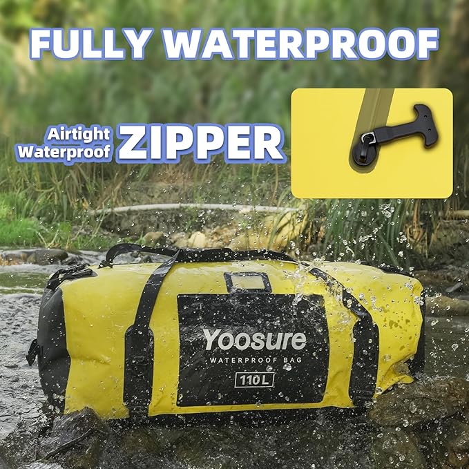 Waterproof Duffel Bag 110L - Marine Dry Bag with 700D PVC & Airtight Zipper, Extra Large Duffle Bag for Camping, Rafting, Kayaking, Boating, Car Roof Storage (Green)
