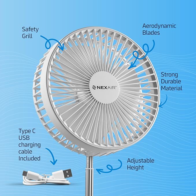 8" Foldable Fan, Oscillating 4 Speed Portable Fan Adjustable Height 14”–40", Remote Controlled folding Fan with 10,000mAh Rechargeable Battery, Quiet Floor Fan For Bedroom, Great Fan For Travel
