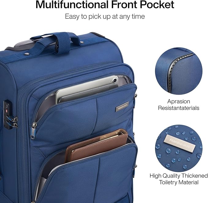 Hanke 24 inch Softside Expandable Luggage with Spinner Wheels, Medium Size Suitcase Checked Luggage Travel Luggage Rolling Suitcase,Blue
