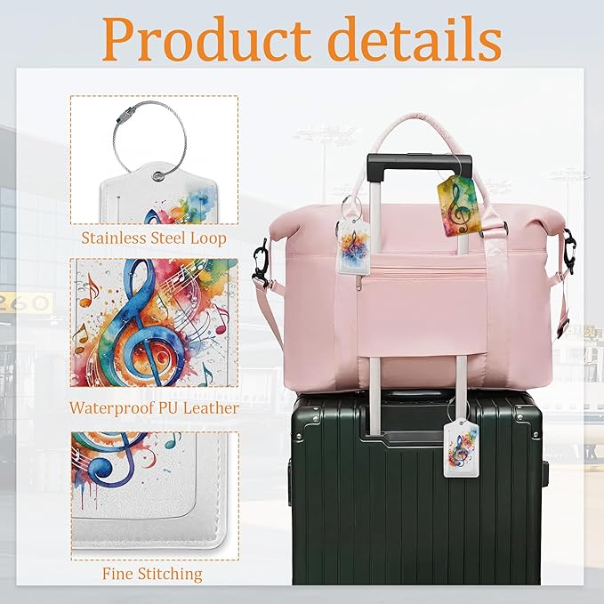 Colorful Note 3 Pack Luggage Tag for Suitcase, Leather Bag Tags with Privacy Cover ID Label and Durable Steel Loop for Cruise Airport Travel