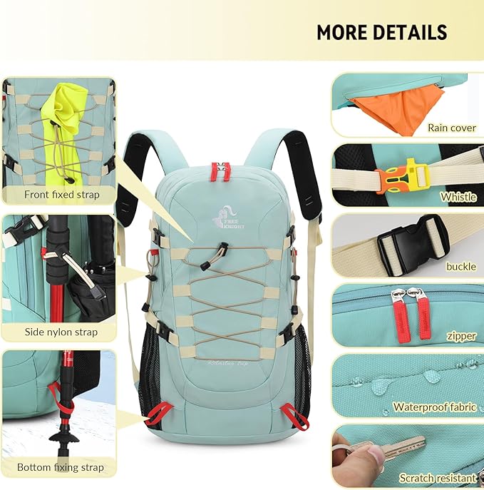 Bseash 40L Waterproof Hiking Camping Backpack with Rain Cover, Outdoor Sport Travel Bag Daypack for Climbing Skiing Cycling (Khaki)