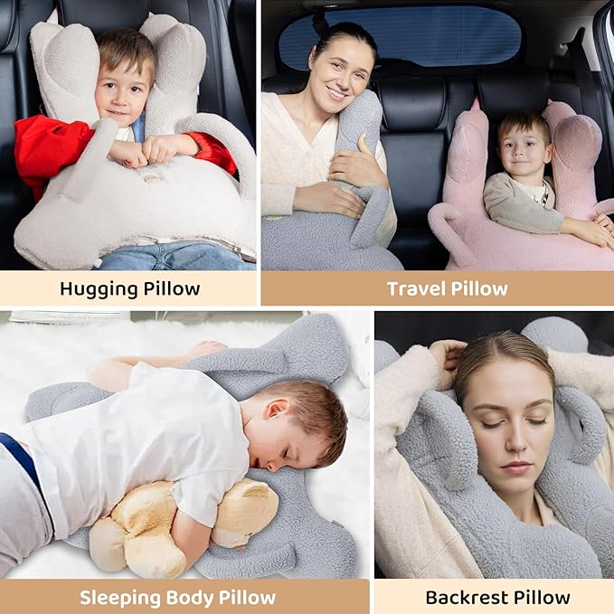 FLORICH Kids Travel Pillow, Car Sleeping Travel Pillow for Kids, Removable H-Shaped Pillow for Adults and Children to Support Head and Body Road Trips with Neck Pillow and Blanket (White)