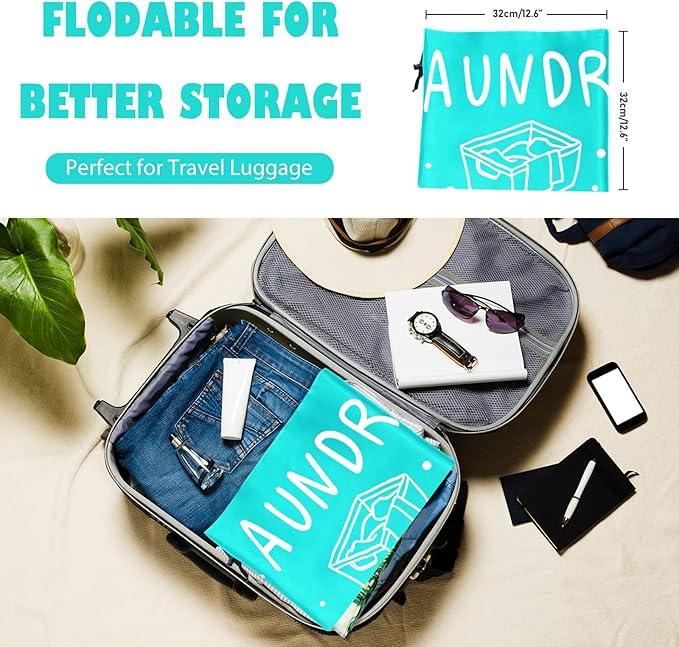 Sylfairy 2 Pack Extra Large Travel Laundry Bag, Dirty Clothes Organizer with Drawstring,Heavy Duty Travel Laundry Bags,Easy Fit a Laundry Hamper Travel Essentials (Pink+Blue, 24" x 36")